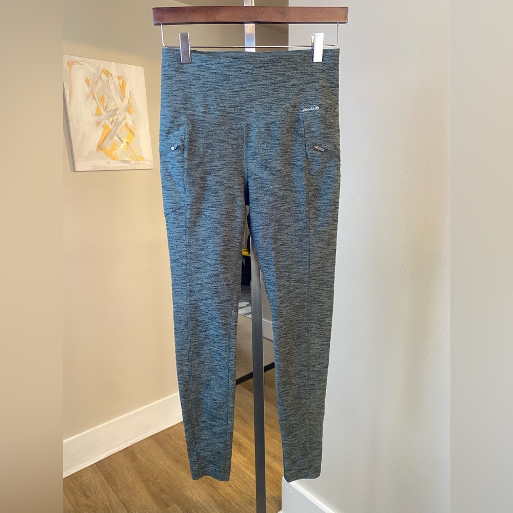 NWT Eddie Bauer Heavyweight Trail Tight Leggings Zip Pockets Green Heathered S